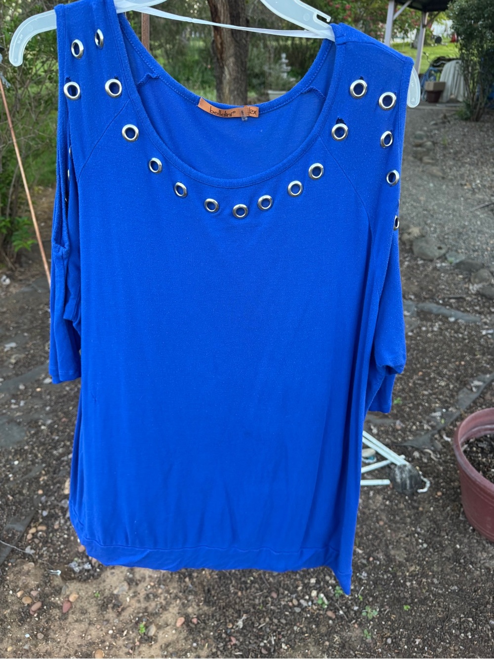 Belldini Royal Blue Cold-Shoulder Top with Grommet Accents